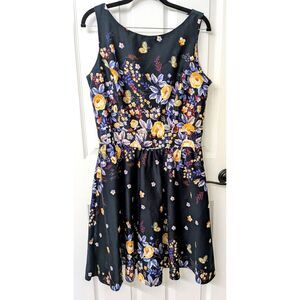 Lady Vintage Floral Fit & Flare Tea Dress Whimsygoth Fairy Pinup Retro | SZ 12